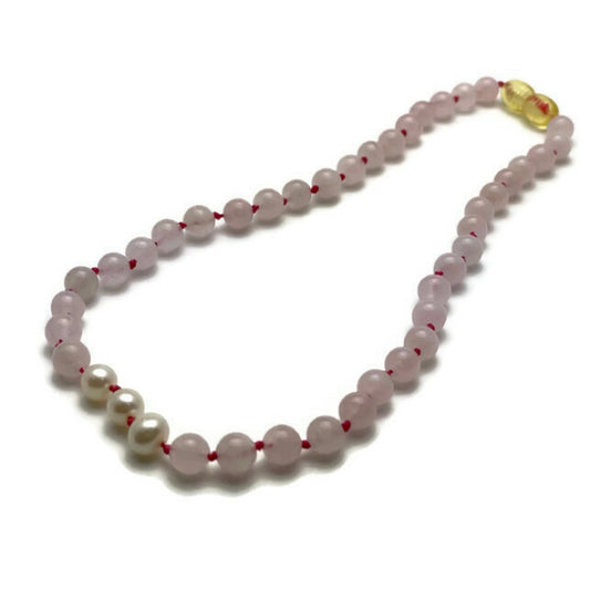 Pink Rose Quartz Necklace with Pearl