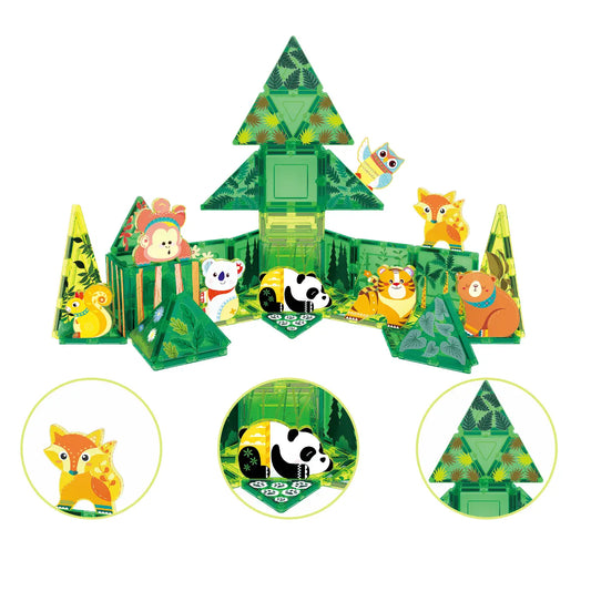 PicassoTiles 48pc Forest Theme Magnetic Tile Building Set