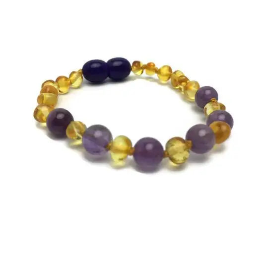 5.5 Inch Baltic Amber Bracelet Polished Lemon Amethyst