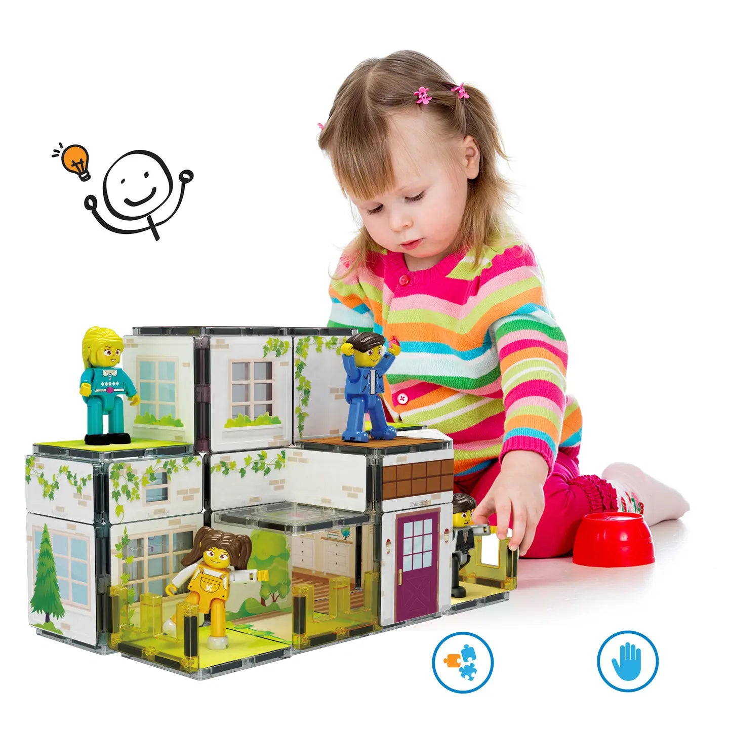 PicassoTiles 65pc Family Theme Magnetic Tile Building Set