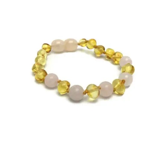 5.5 Inch Bracelet Pink Rose Quartz Polished Lemon Baltic Amber Baby Toddler
