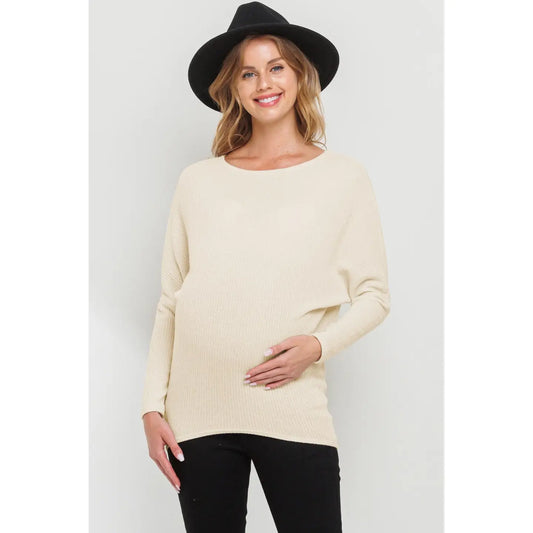 Oatmeal Boat Neck Long Sleeve Maternity Knit Top