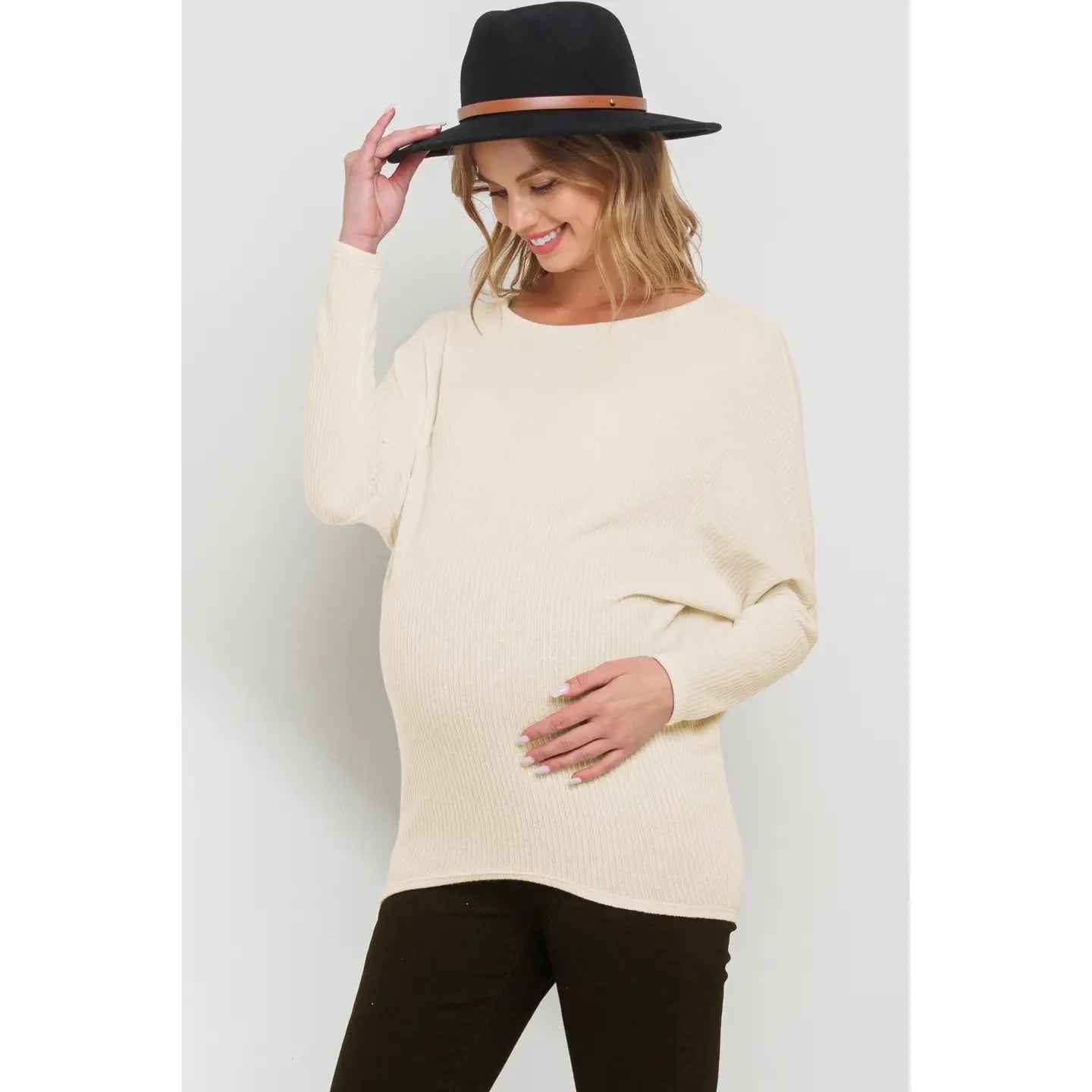 Oatmeal Boat Neck Long Sleeve Maternity Knit Top