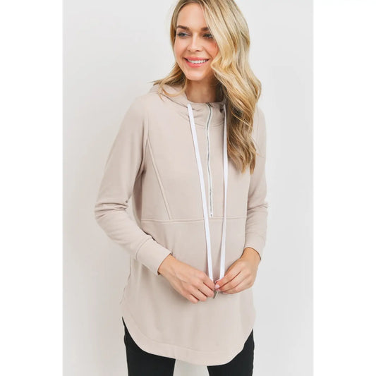 Mocha French Terry Half-Zip Maternity Nursing Hoodie
