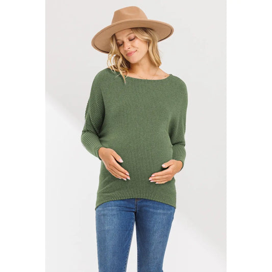 Olive Boat Neck Long Sleeve Maternity Knit Top