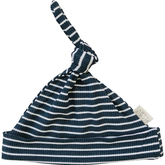 Navy Stripes Ribbed Bamboo Newborn Knot Hat