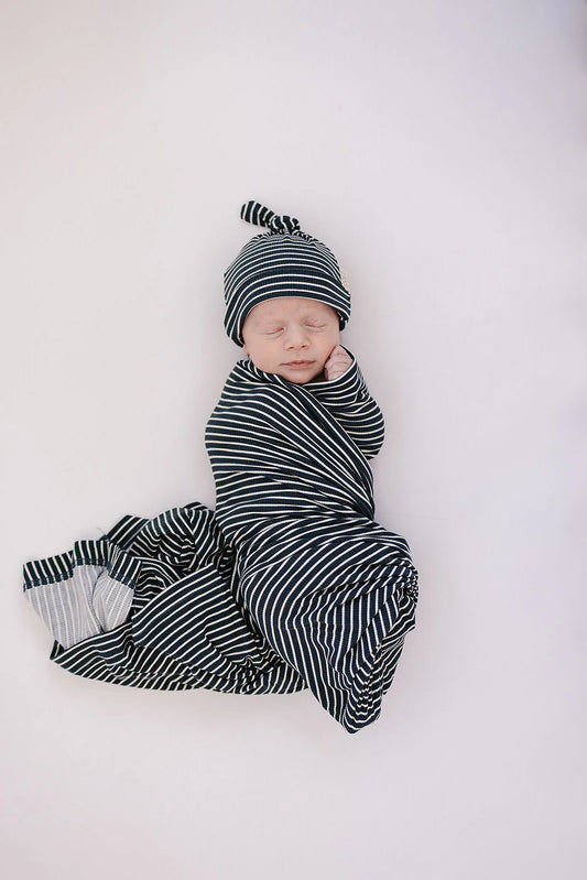 Navy Stripes Ribbed Bamboo Stretch Swaddle