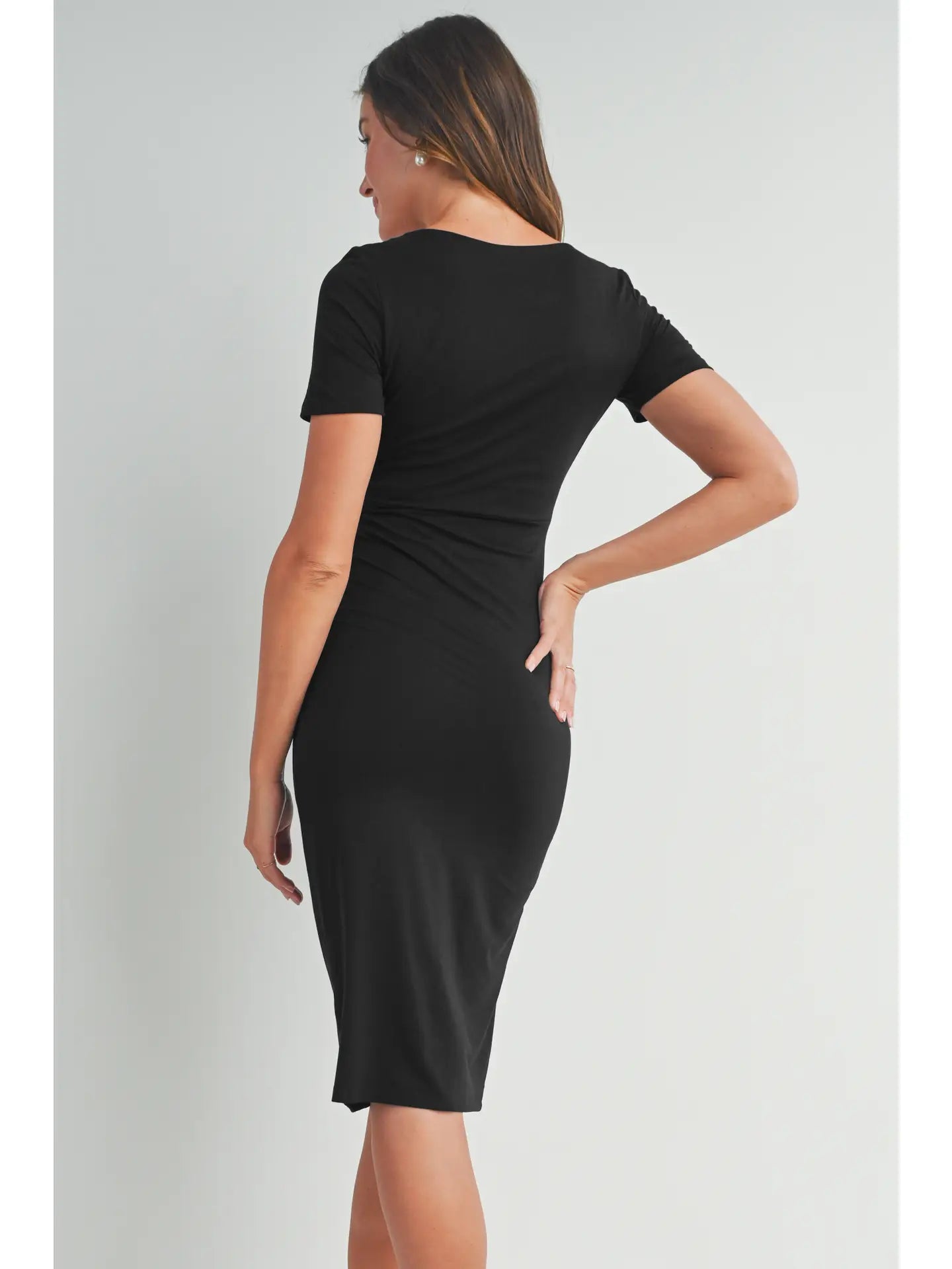 Square Neck Belted Maternity Midi Dress