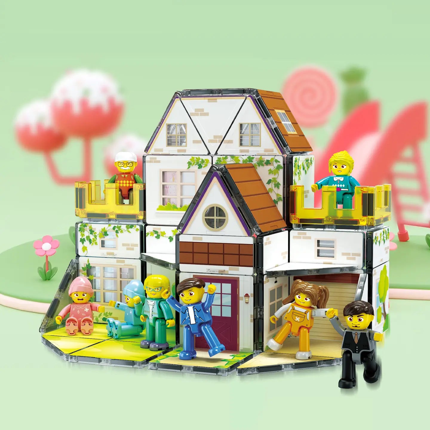 PicassoTiles 65pc Family Theme Magnetic Tile Building Set