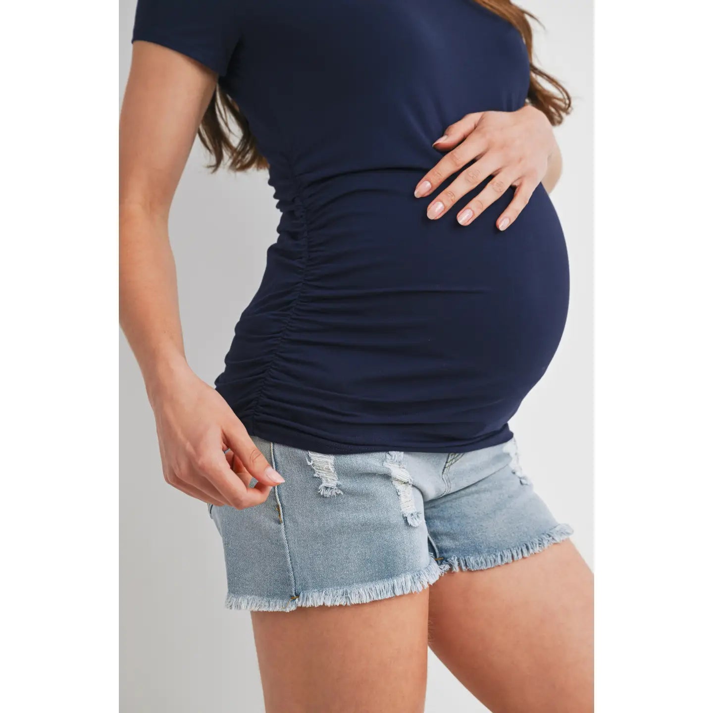 Ruched Short Sleeve Maternity V-Neck Top