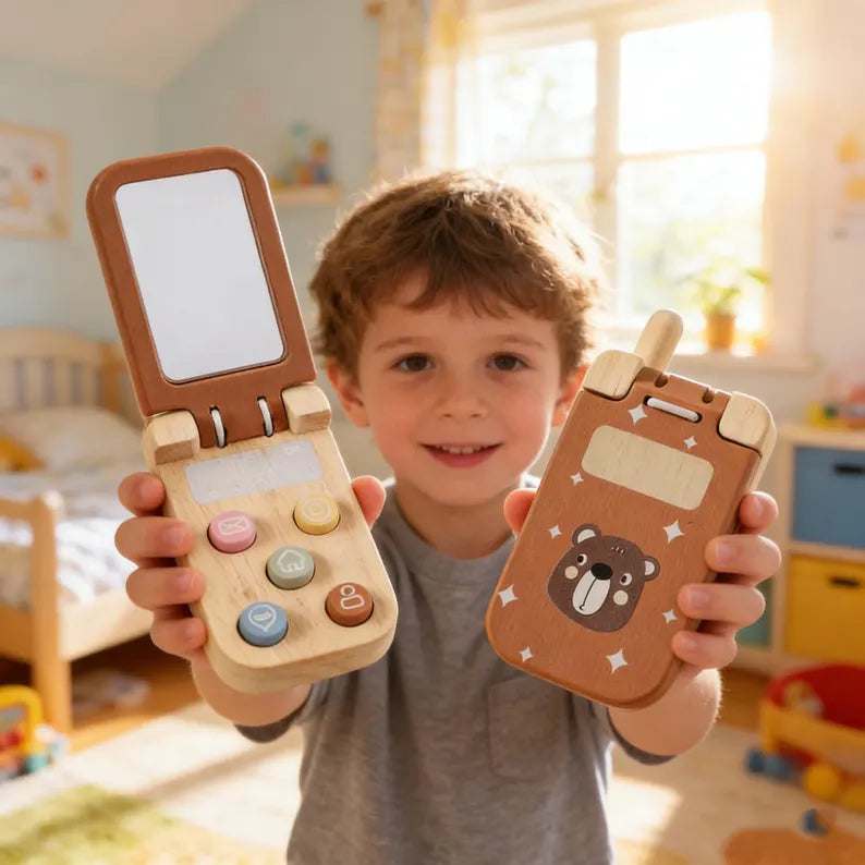 Beary Cute Wooden Flip Phone