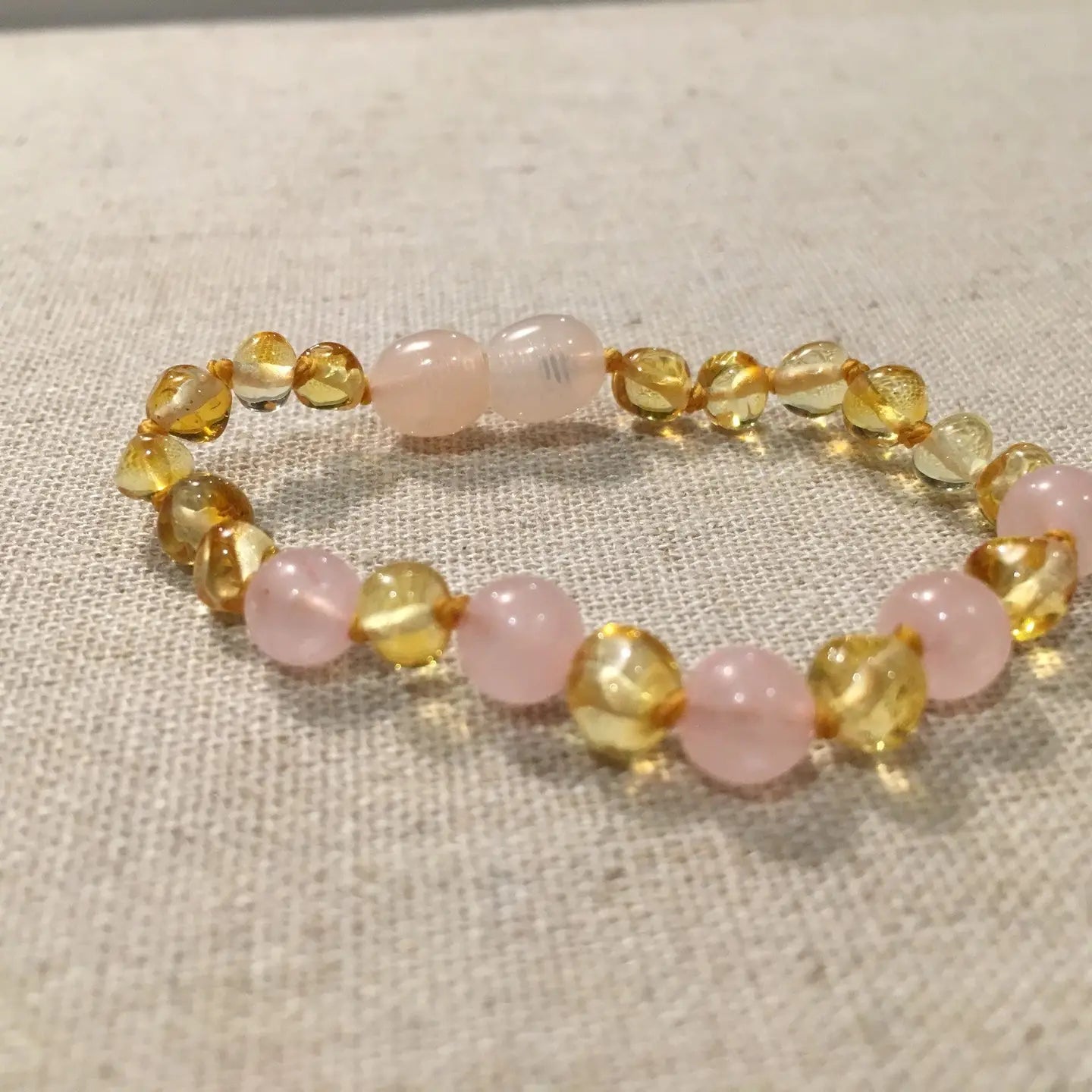 5.5 Inch Bracelet Pink Rose Quartz Polished Lemon Baltic Amber Baby Toddler