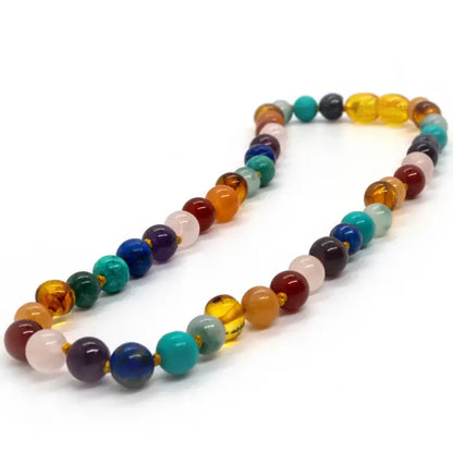 Baltic Amber 14 15 16 Inch Necklace Rainbow Honey Amber Pink Red Agate