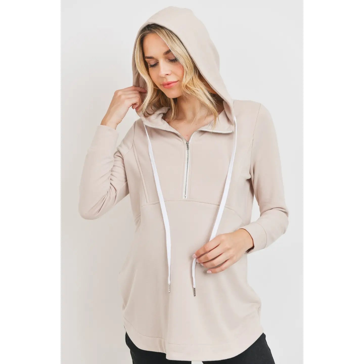 Mocha French Terry Half-Zip Maternity Nursing Hoodie