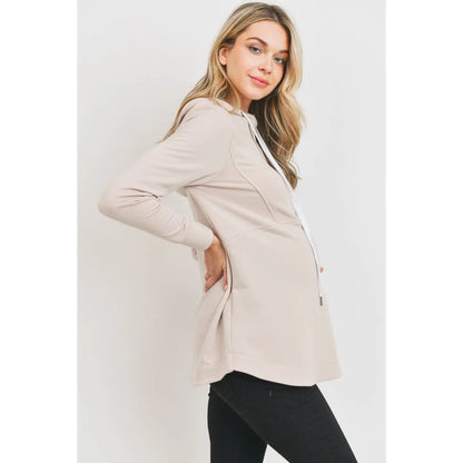Mocha French Terry Half-Zip Maternity Nursing Hoodie