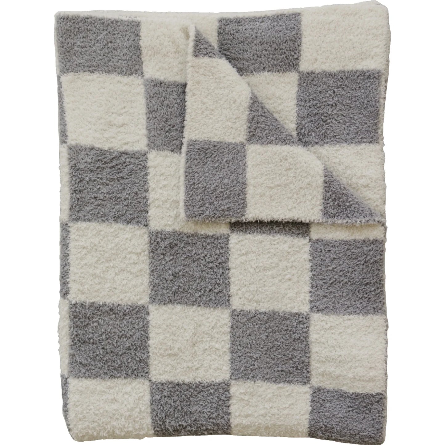Grey Checkered Plush Baby Blanket