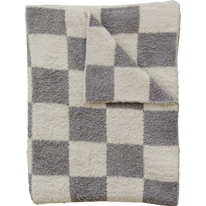 Grey Checkered Plush Baby Blanket