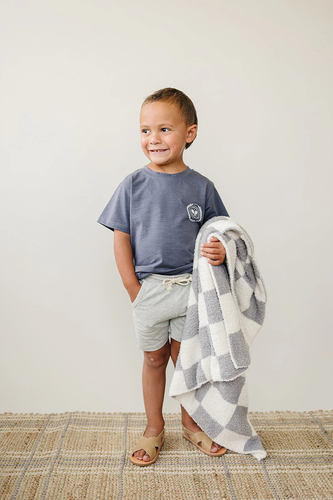Grey Checkered Plush Baby Blanket