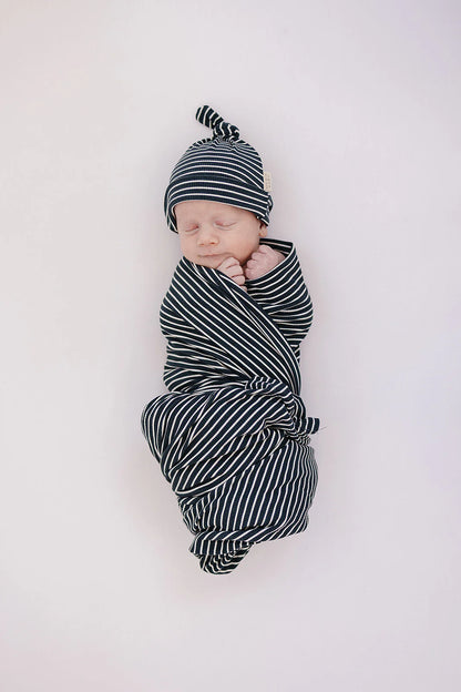 Navy Stripes Ribbed Bamboo Newborn Knot Hat