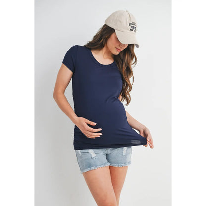 Ruched Short Sleeve Maternity V-Neck Top