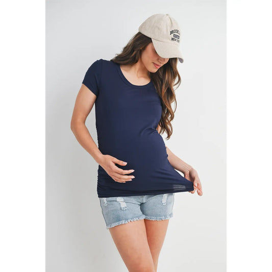 Ruched Short Sleeve Maternity V-Neck Top