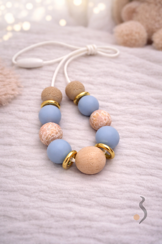 Breastfeeding Necklace | Blue and Brown Flower